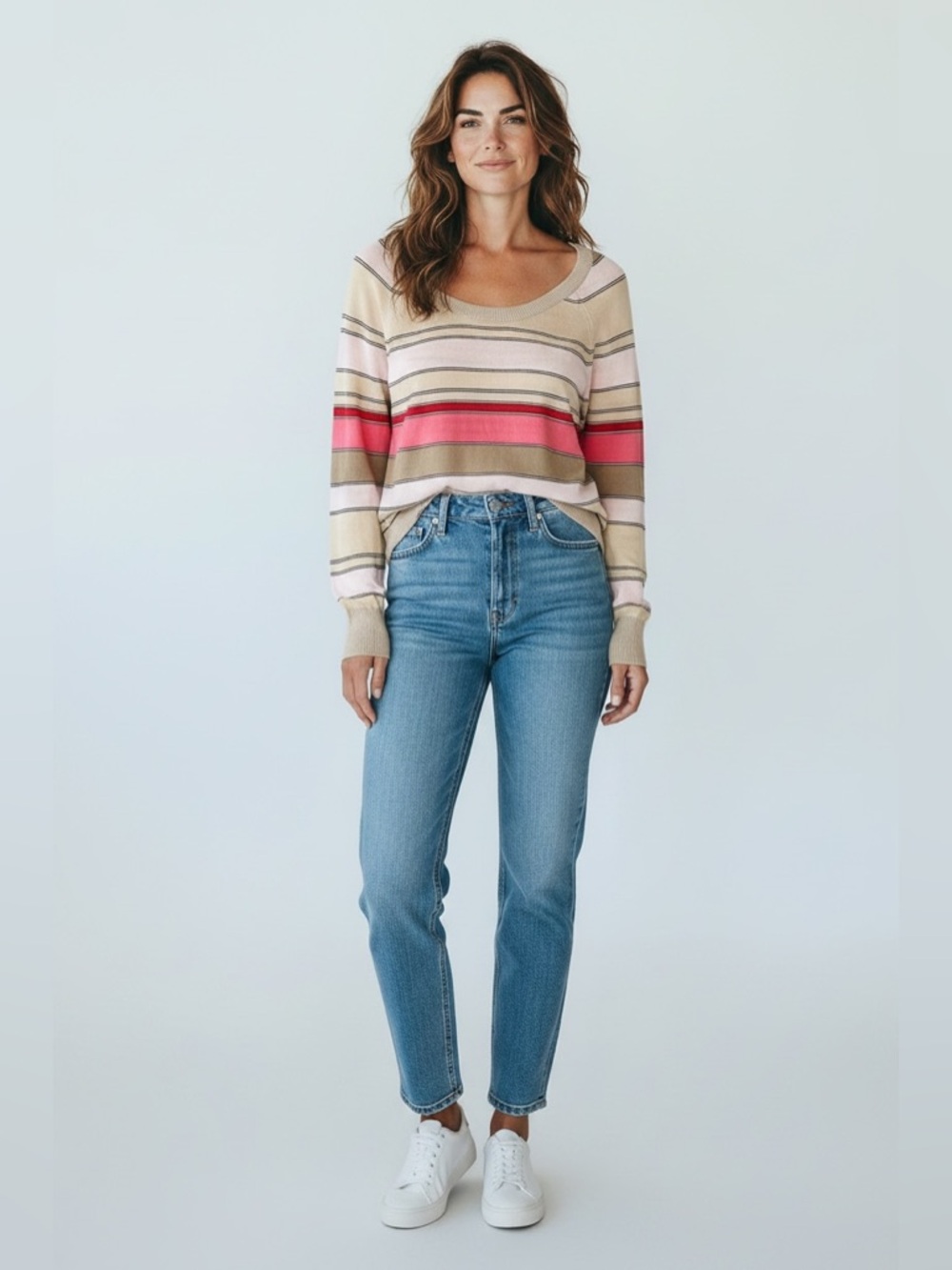 Victoria’s Secret Stripe Scoop Neck Sweater // Pink & Beige // Small